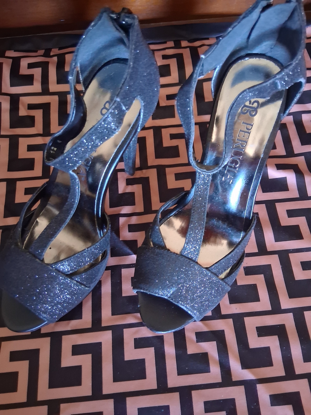 Black Glitter Strappy High Heels